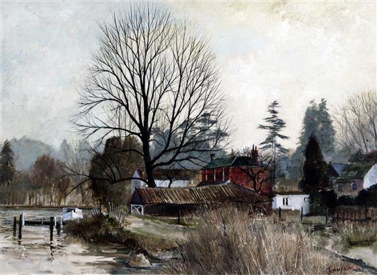 Jeremy King (1933-) Turks Mooring, Cookham, 17 x 23in.